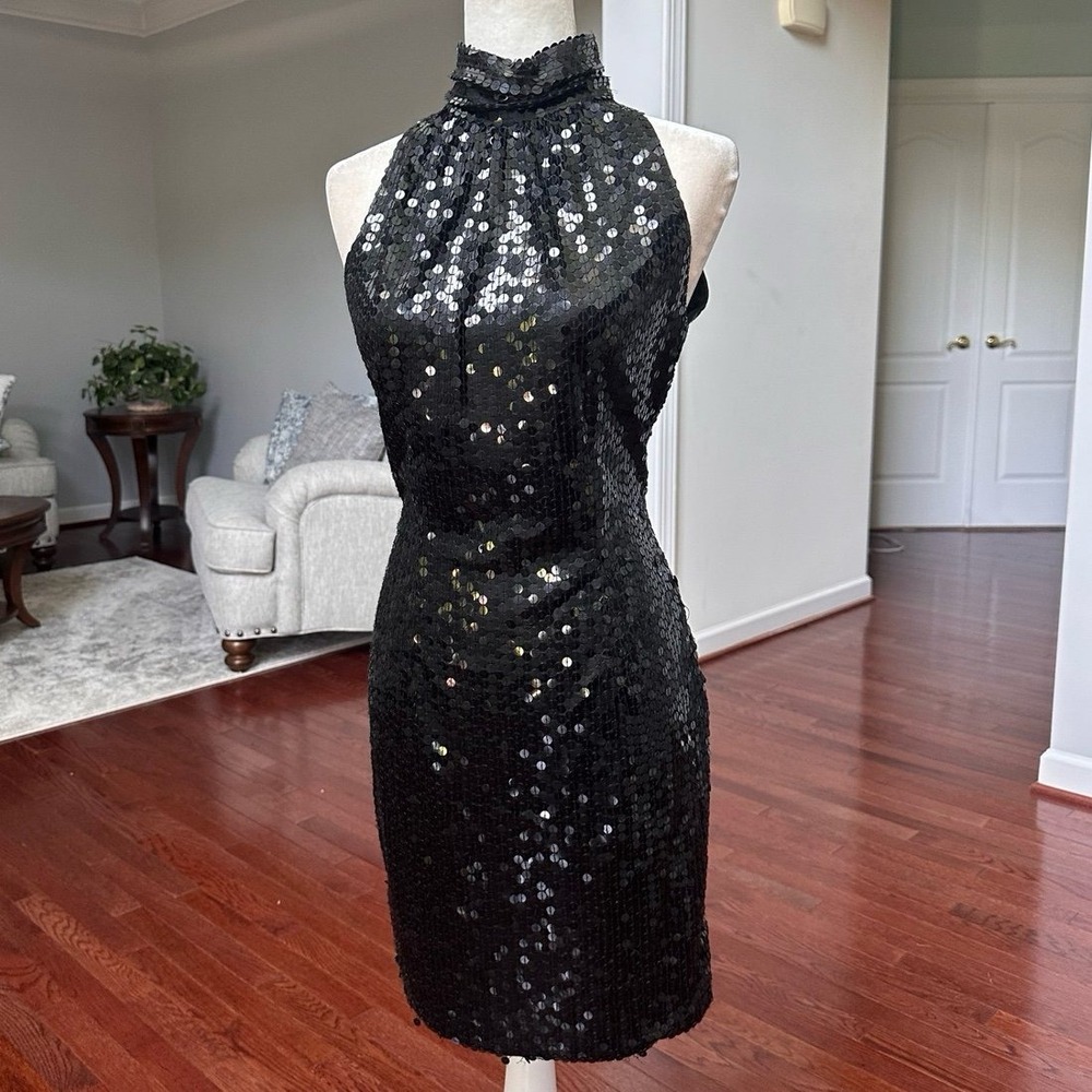 Vintage Niteline Black Fully Sequin Open Back Sexy Date Night Cocktail Dress